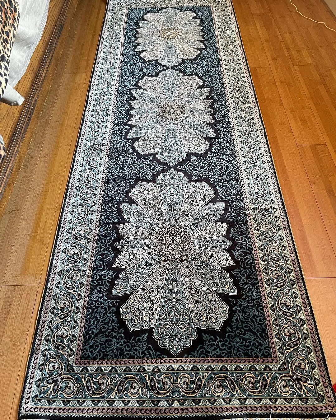 Teal Silk Medallion Runner