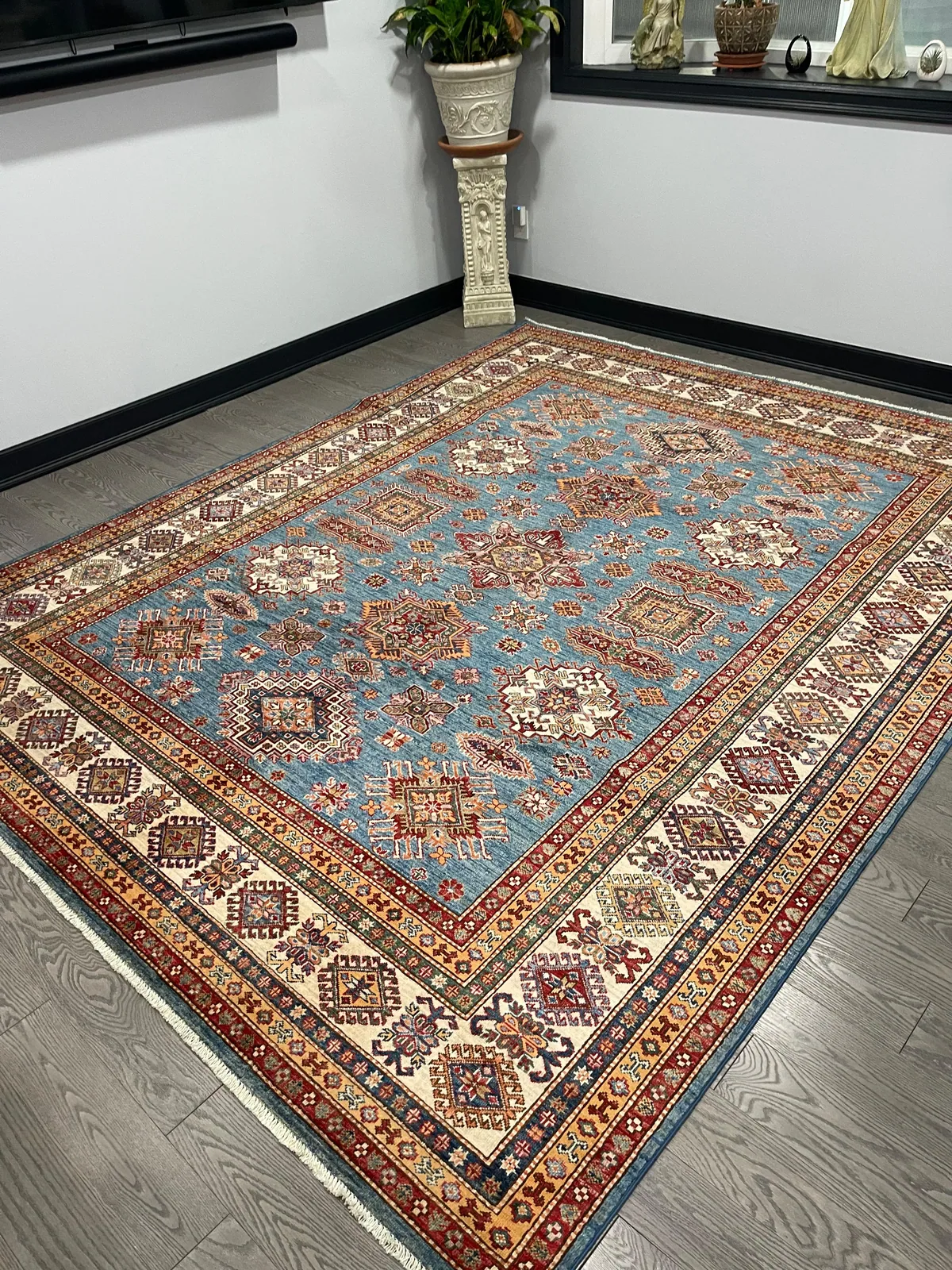 Powder-Blue Kazak Carpet
